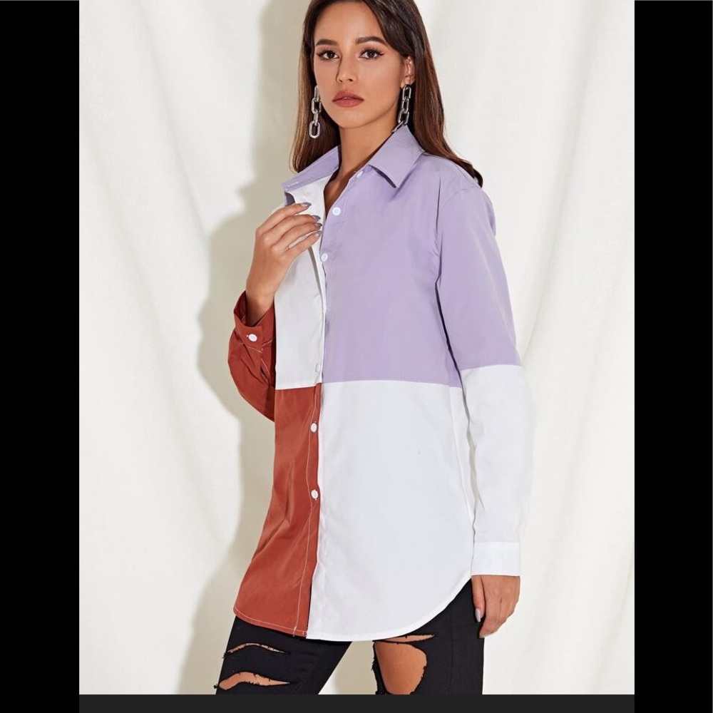 Color Block Asymmetrical Button Down Tunic - Picture 4 of 6